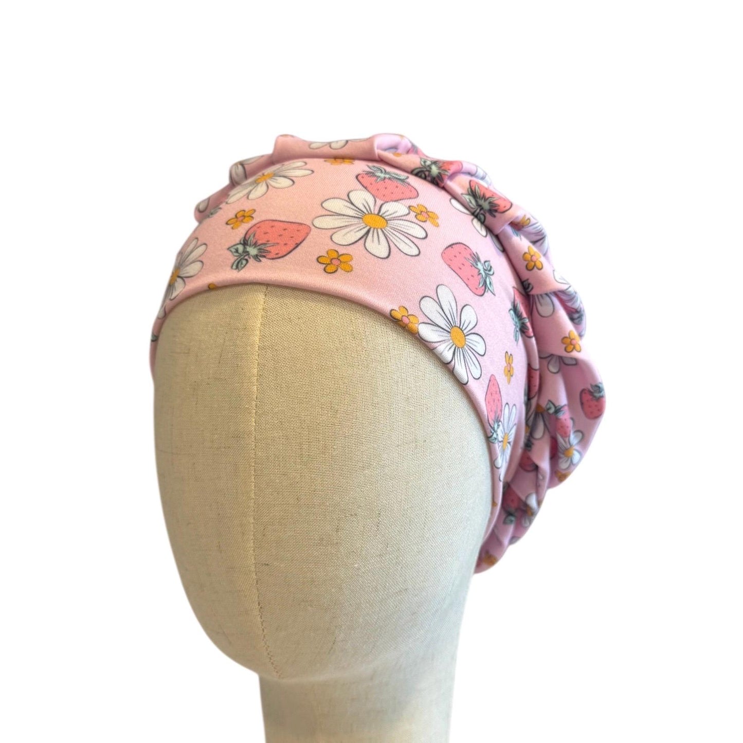 Strawberry Pastel Scrub Cap Hat, Soft Stretchy Headband Style Euro Cap, OR Hat