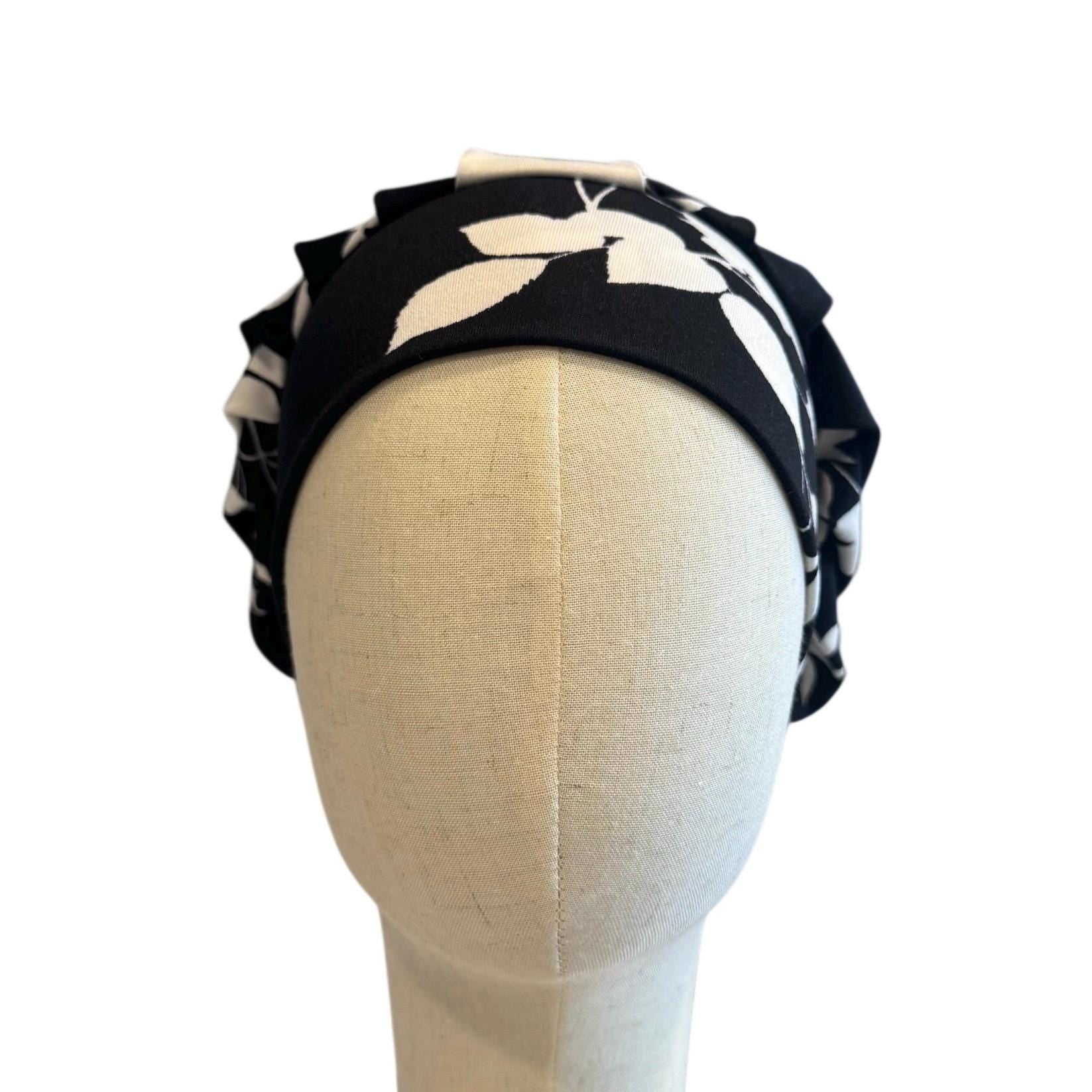 Black Floral Scrub Cap Hat, Soft Stretchy Headband Style Euro Cap, OR Hat