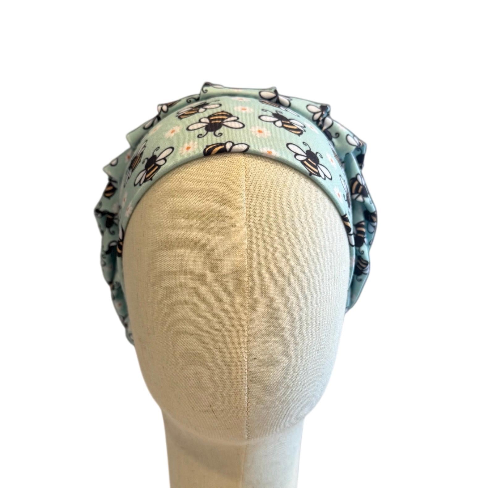 Bees Mint Scrub Cap Hat, Soft Stretchy Headband Style Euro Cap, OR Hat