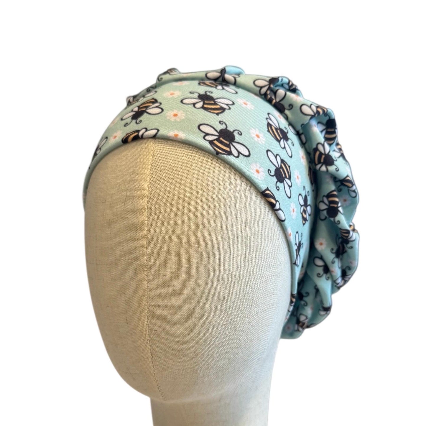 Bees Mint Scrub Cap Hat, Soft Stretchy Headband Style Euro Cap, OR Hat