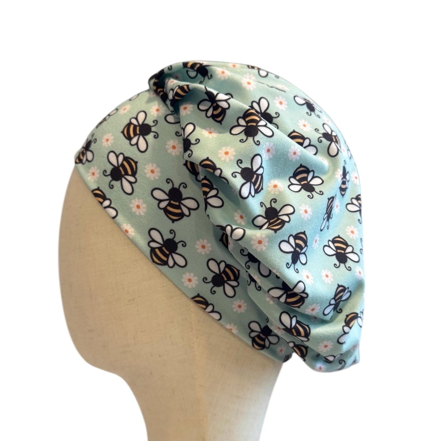 Bees Mint Scrub Cap Hat, Soft Stretchy Headband Style Euro Cap, OR Hat