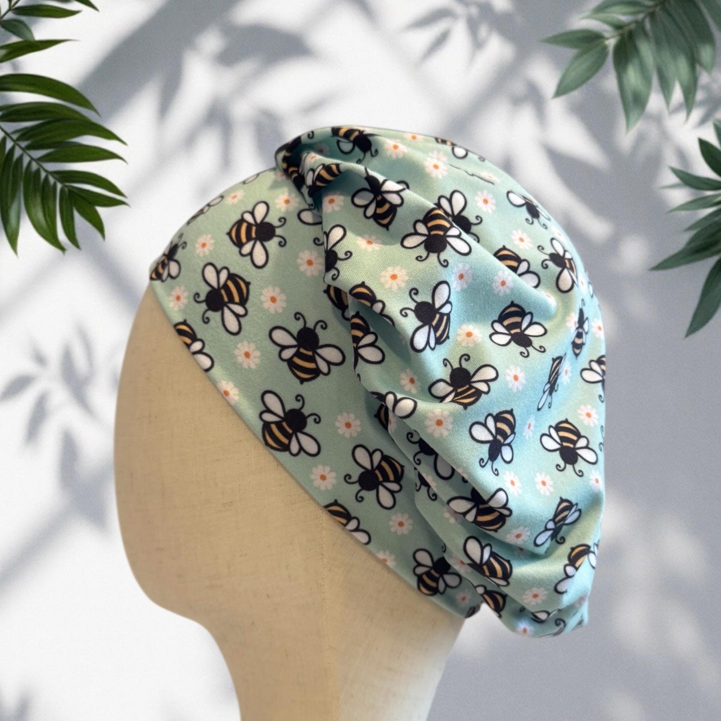 Bees Mint Scrub Cap Hat, Soft Stretchy Headband Style Euro Cap, OR Hat