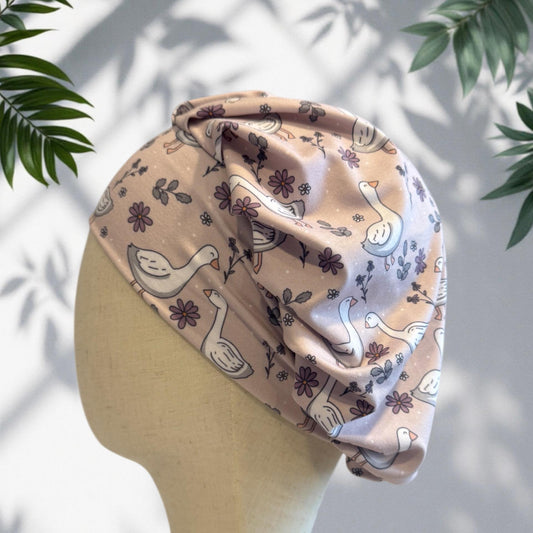 Goose Floral Scrub Cap Hat, Soft Stretchy Headband Style Euro Cap, OR Hat