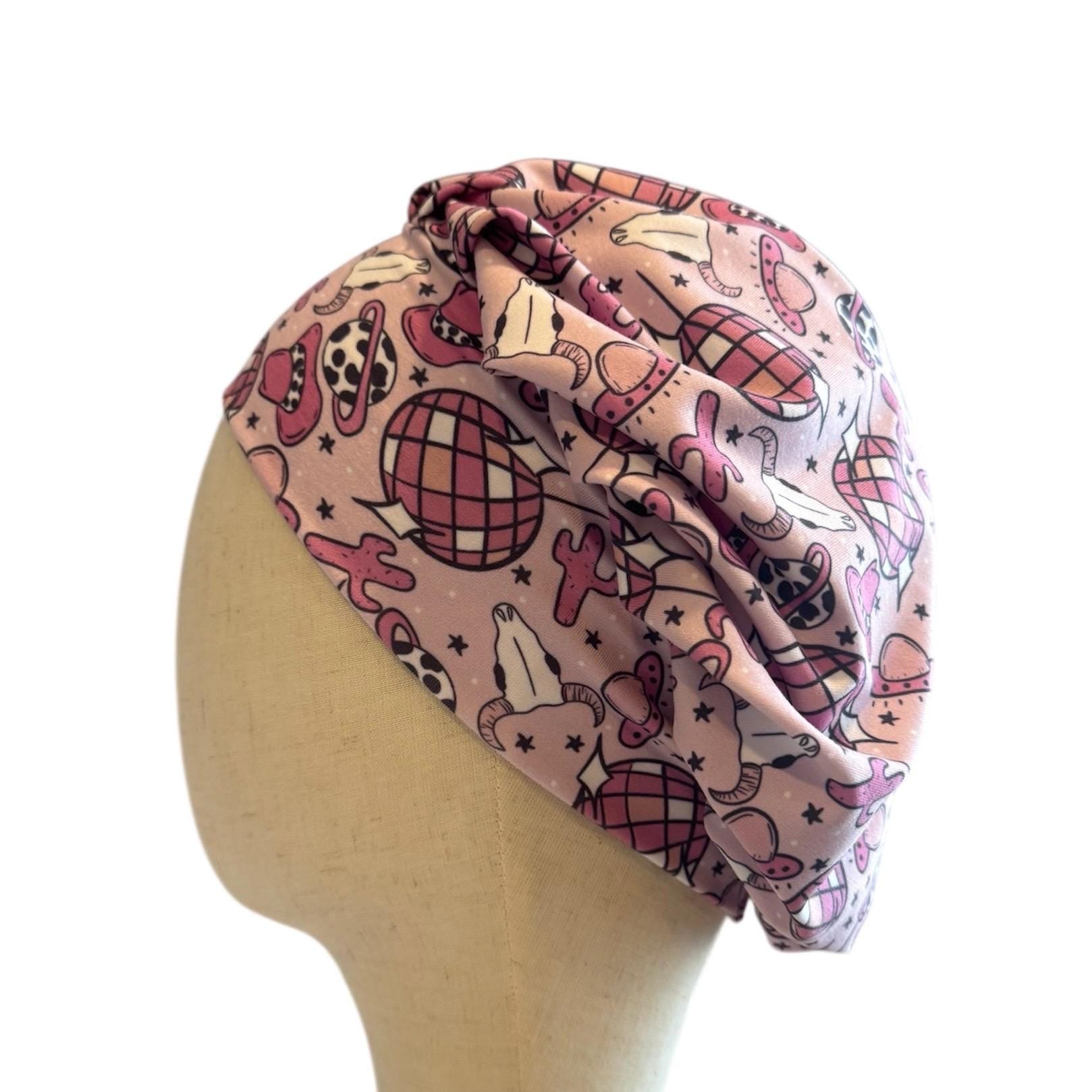 Disco Western Scrub Cap Hat, Soft Stretchy Headband Style Euro Cap, OR Hat