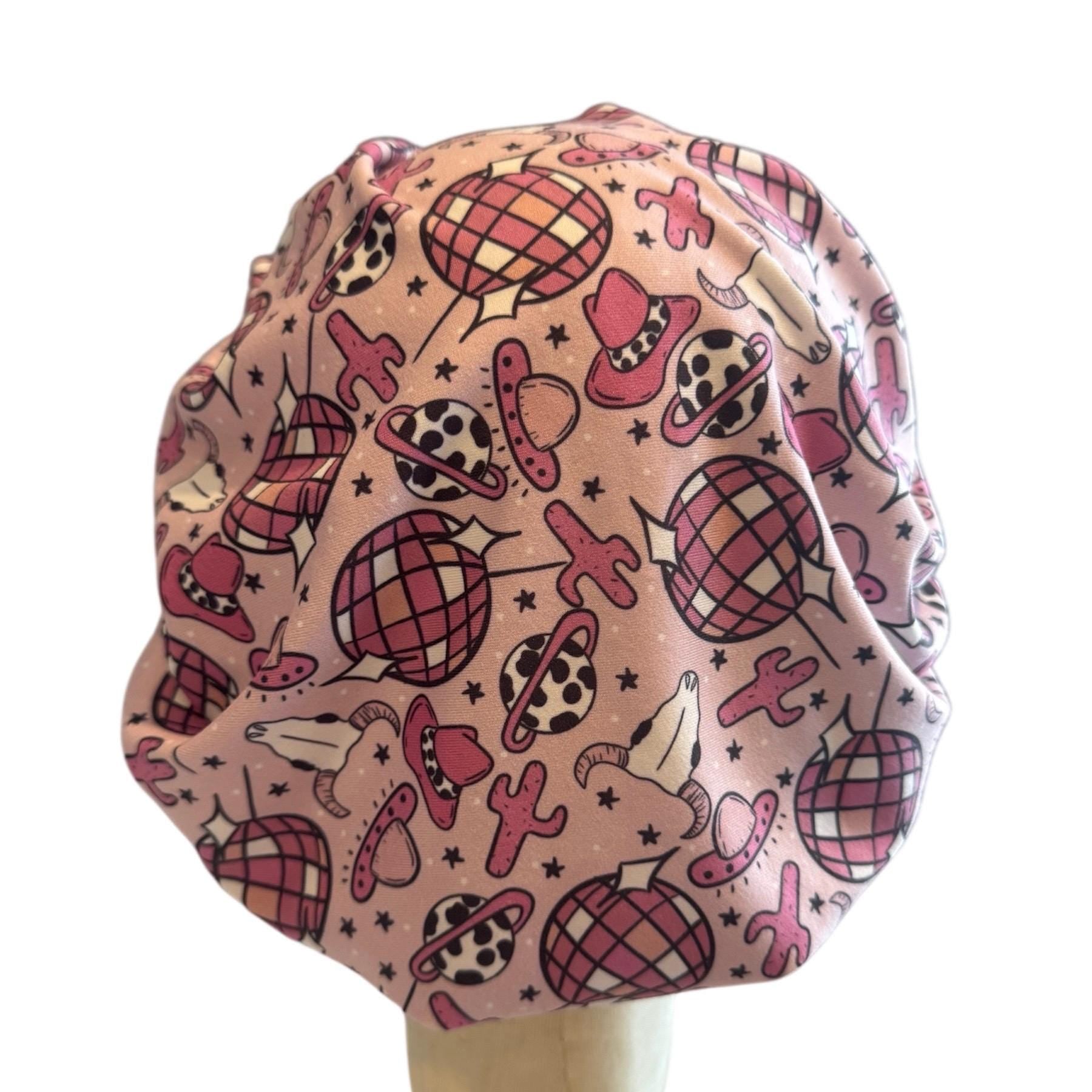 Disco Western Scrub Cap Hat, Soft Stretchy Headband Style Euro Cap, OR Hat