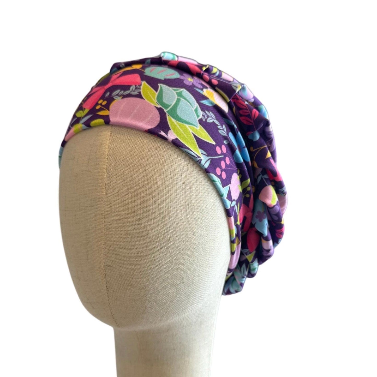 Purple Floral Scrub Cap Hat, Soft Stretchy Headband Style Euro Cap, OR Hat