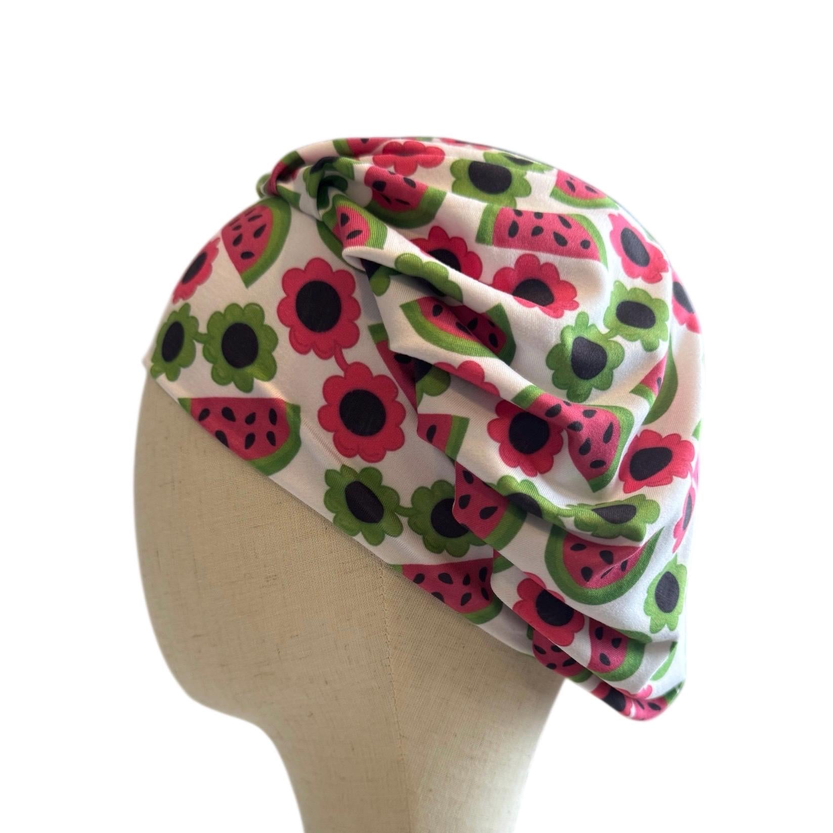 Watermelon Floral Scrub Cap Hat, Soft Stretchy Headband Style Euro Cap, OR Hat