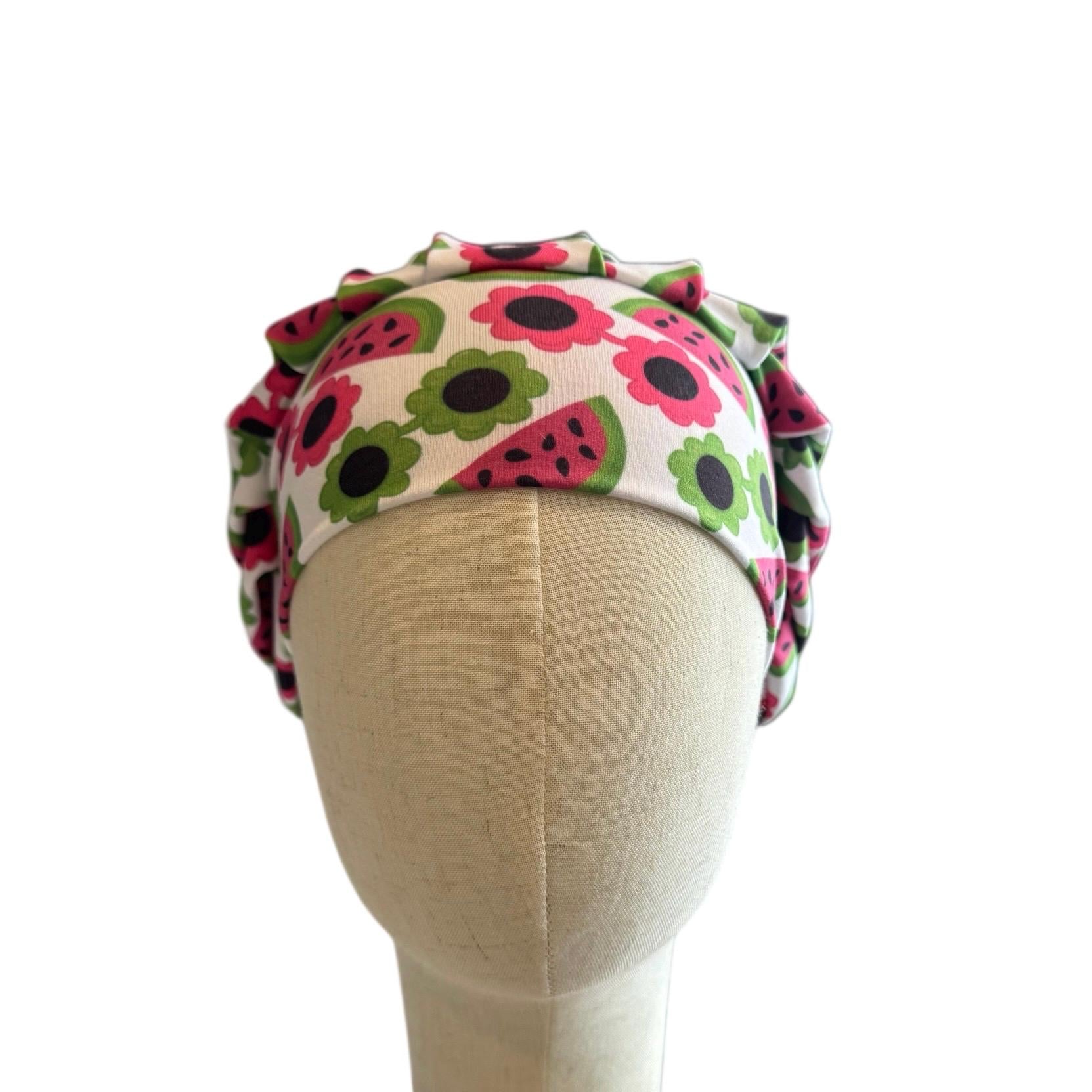 Watermelon Floral Scrub Cap Hat, Soft Stretchy Headband Style Euro Cap, OR Hat