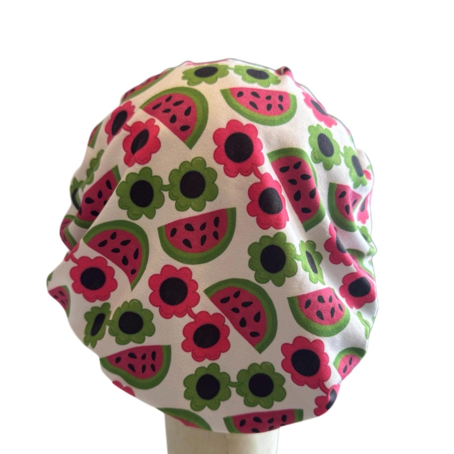 Watermelon Floral Scrub Cap Hat, Soft Stretchy Headband Style Euro Cap, OR Hat