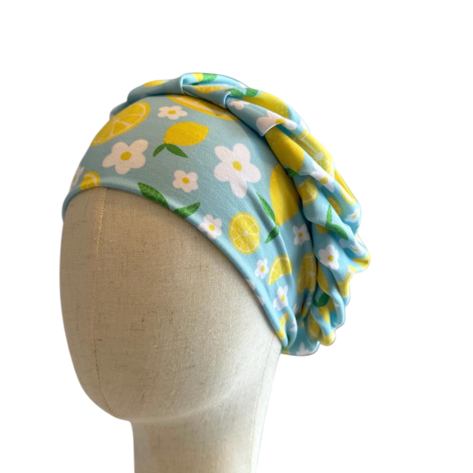 Lemon Floral Scrub Cap Hat, Soft Stretchy Headband Style Euro Cap, OR Hat