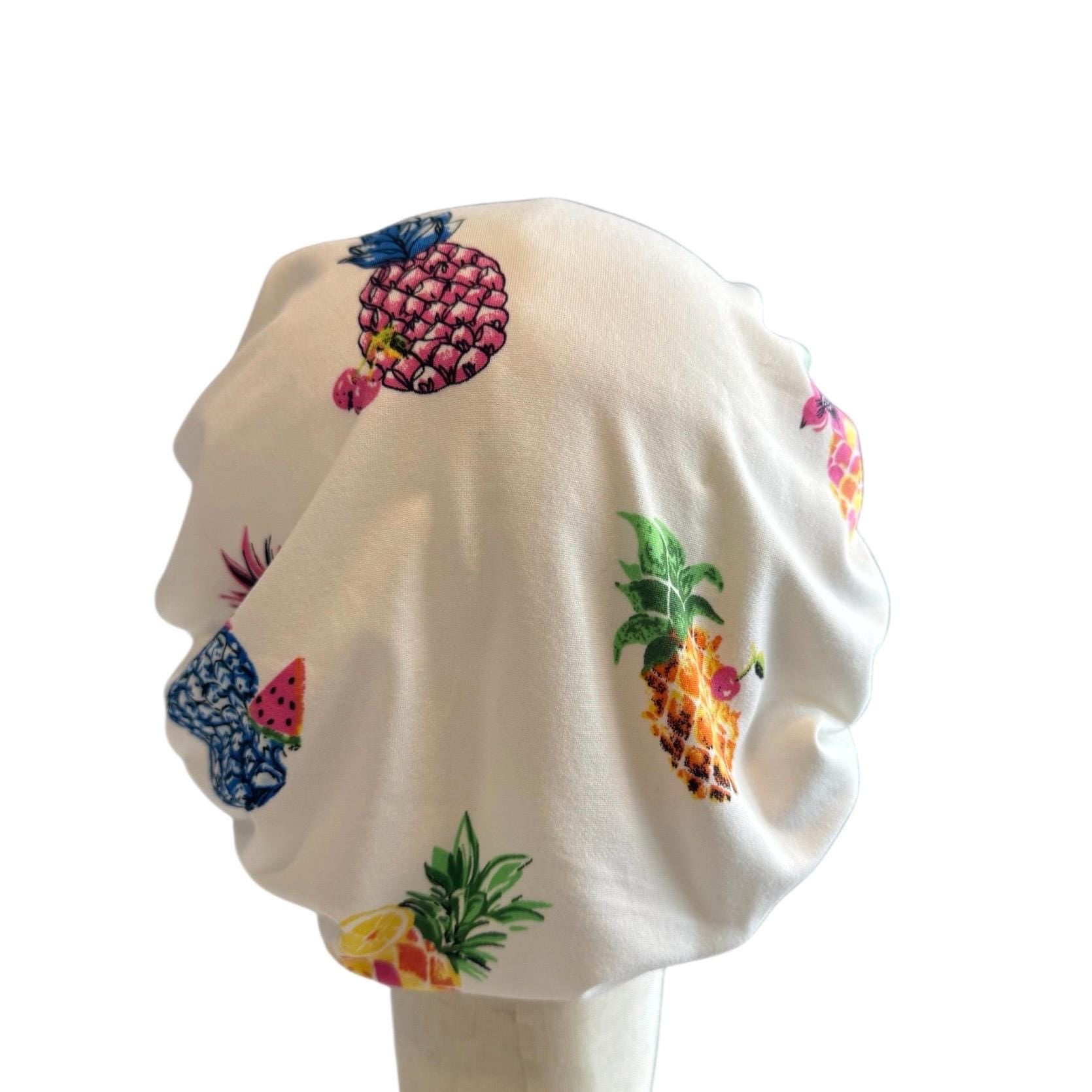 White Pineapple Scrub Cap Hat, Soft Stretchy Headband Style Euro Cap, OR Hat
