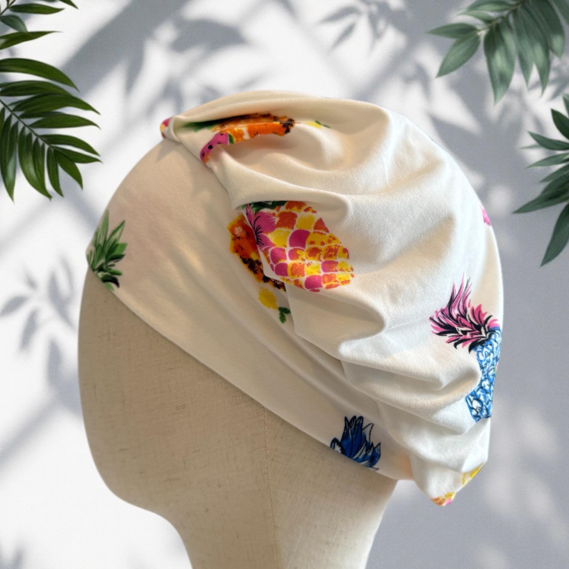 White Pineapple Scrub Cap Hat, Soft Stretchy Headband Style Euro Cap, OR Hat