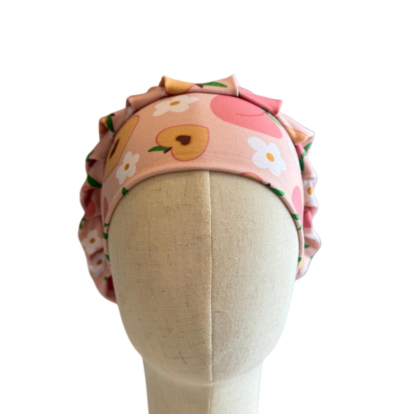 Peach Floral Scrub Cap Hat, Soft Stretchy Headband Style Euro Cap, OR Hat