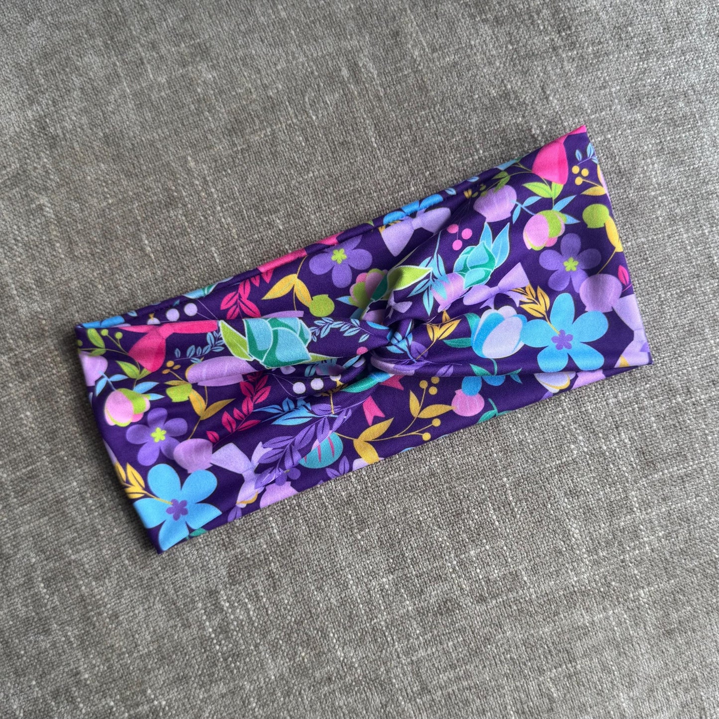 Purple Floral Twist Headband, Stretchy Soft Headband