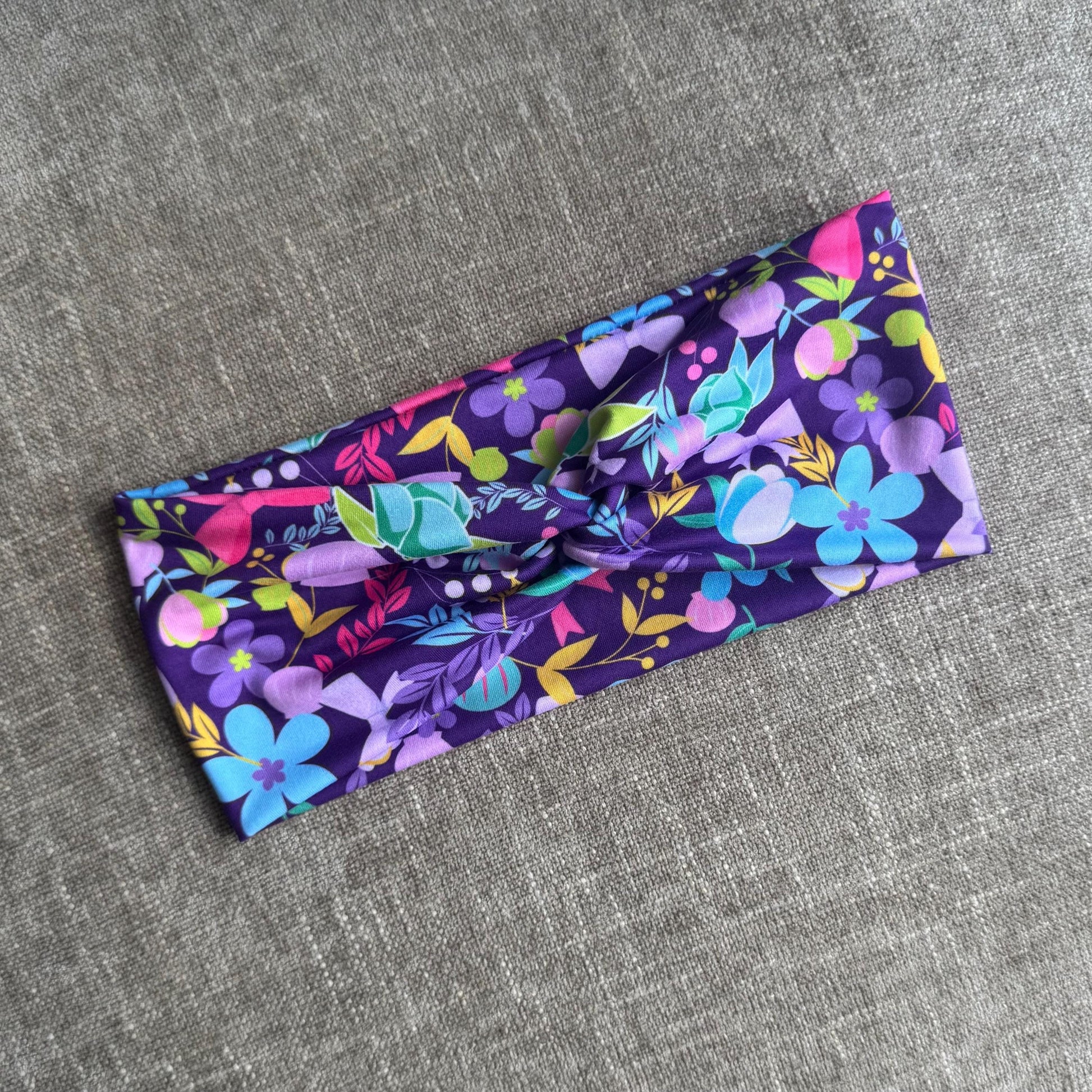 Purple Floral Twist Headband, Stretchy Soft Headband