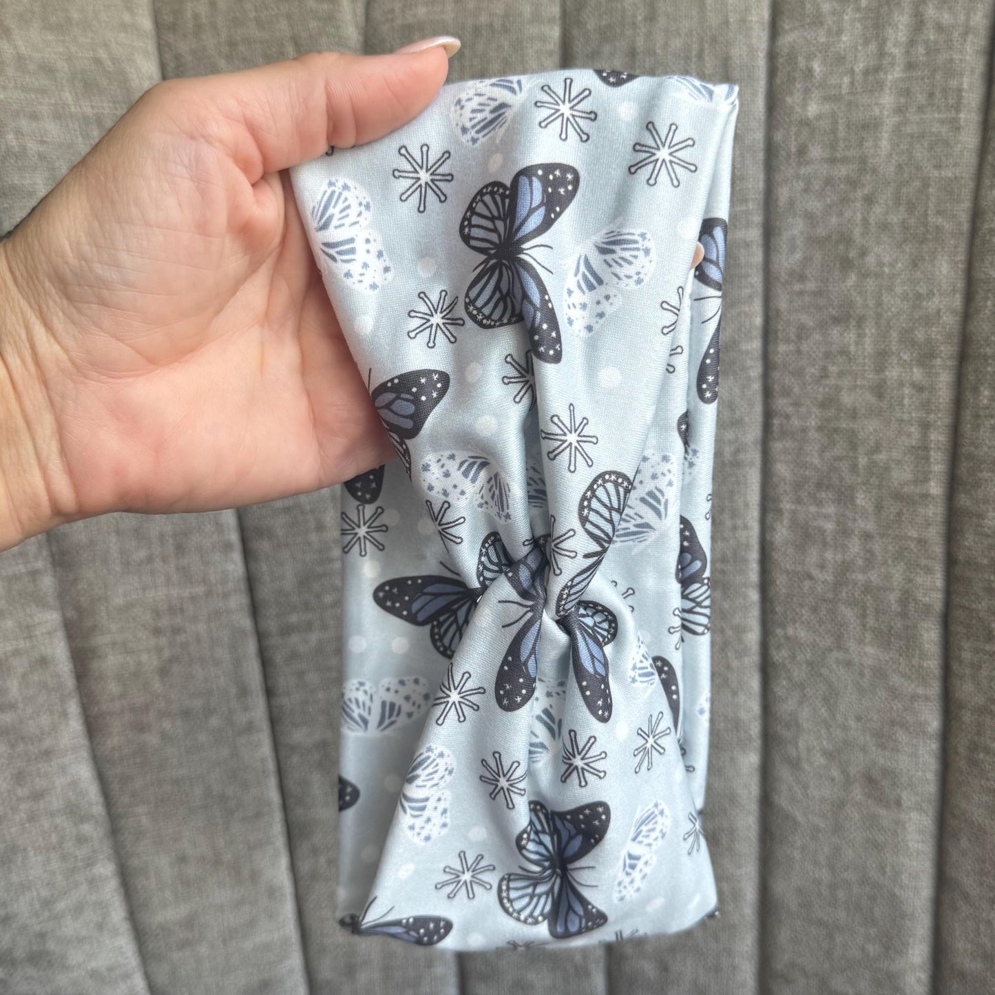 Silver Butterfly Twist Headband, Stretchy Soft Headband
