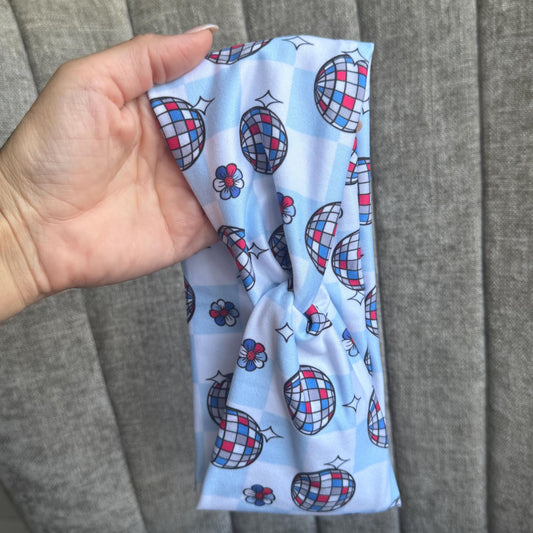 4th of July Disco Twist Headband, Stretchy Soft Headband