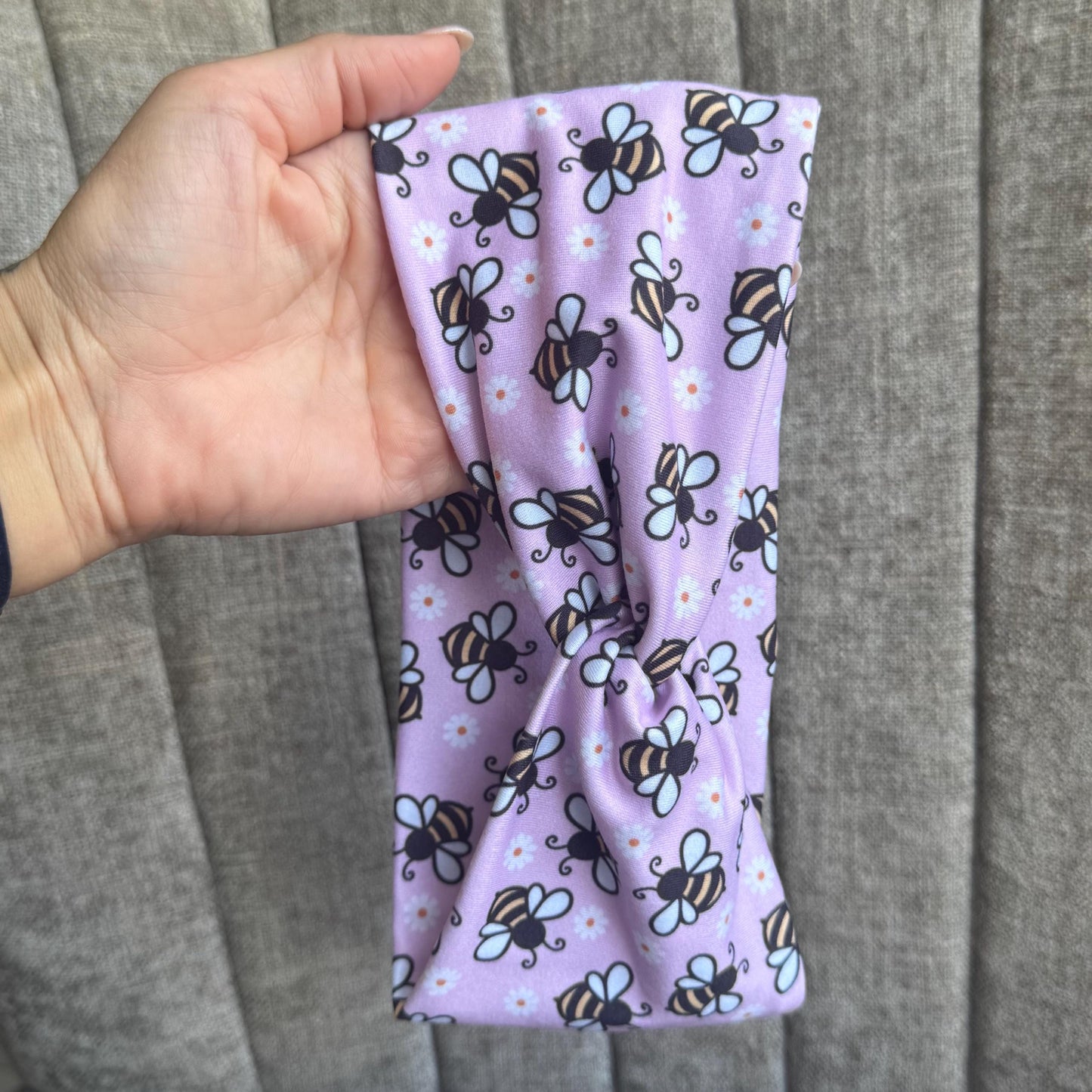 Pink Bees Twist Headband, Stretchy Soft Headband