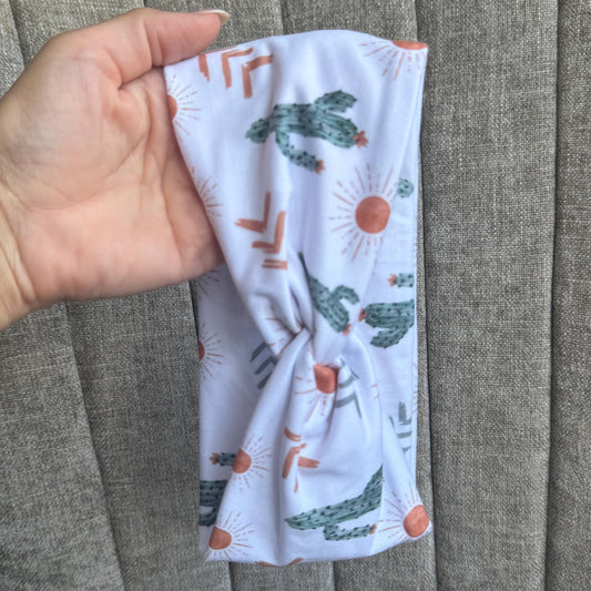 White Cactus Twist Headband, Stretchy Soft Headband