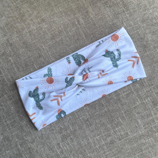 White Cactus Twist Headband, Stretchy Soft Headband