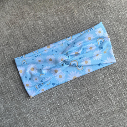 Blue Daisy Twist Headband, Stretchy Soft Headband