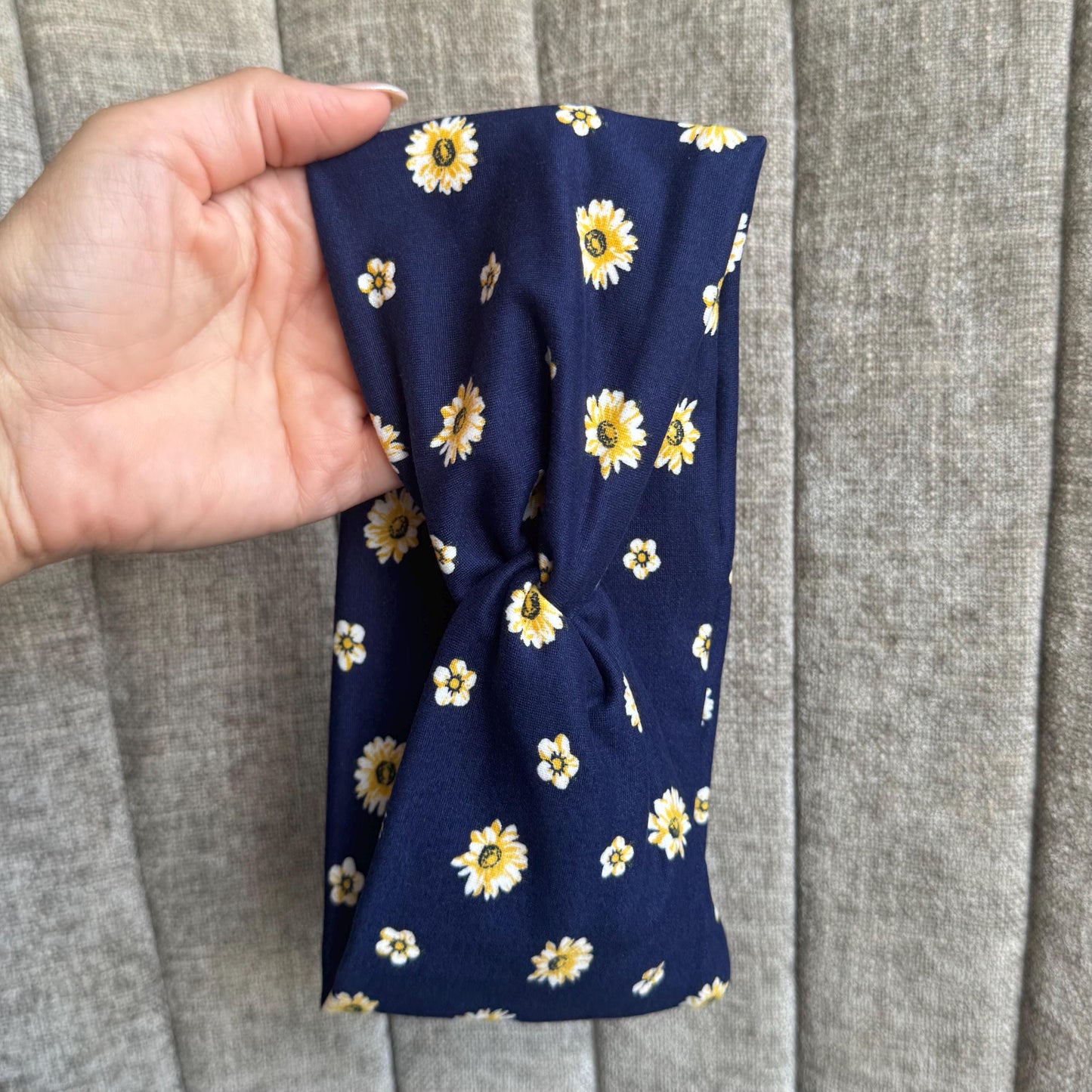 Navy Daisy Twist Headband, Stretchy Soft Headband