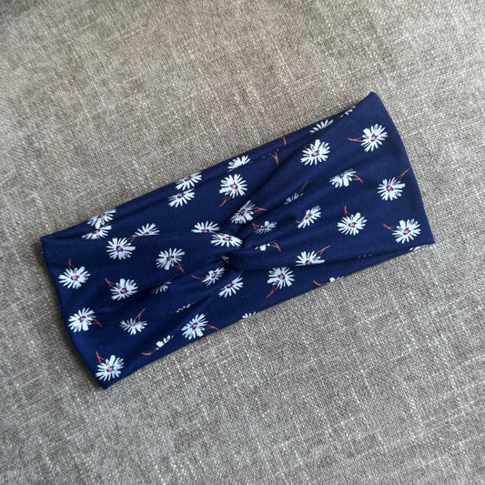 Navy Floral Twist Headband, Stretchy Soft Headband