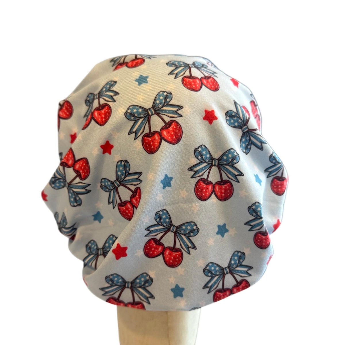 Cherry 4th of July Scrub Cap Hat, Soft Stretchy Headband Style Euro Cap, OR Hat