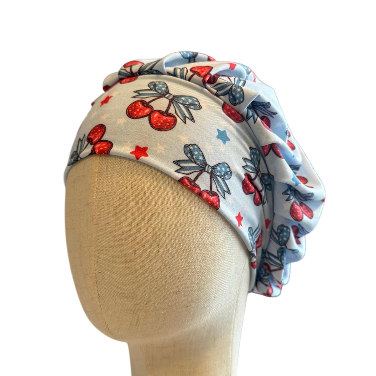 Cherry 4th of July Scrub Cap Hat, Soft Stretchy Headband Style Euro Cap, OR Hat