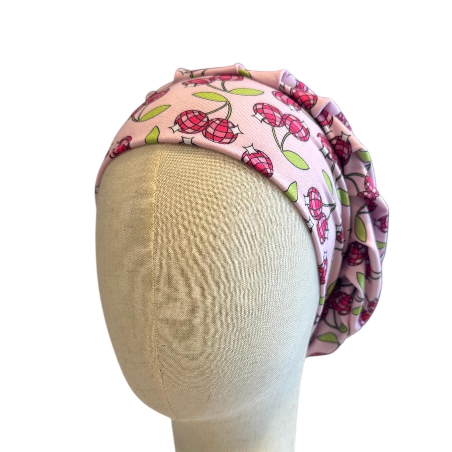 Cherry Disco Scrub Cap Hat, Soft Stretchy Headband Style Euro Cap, OR Hat