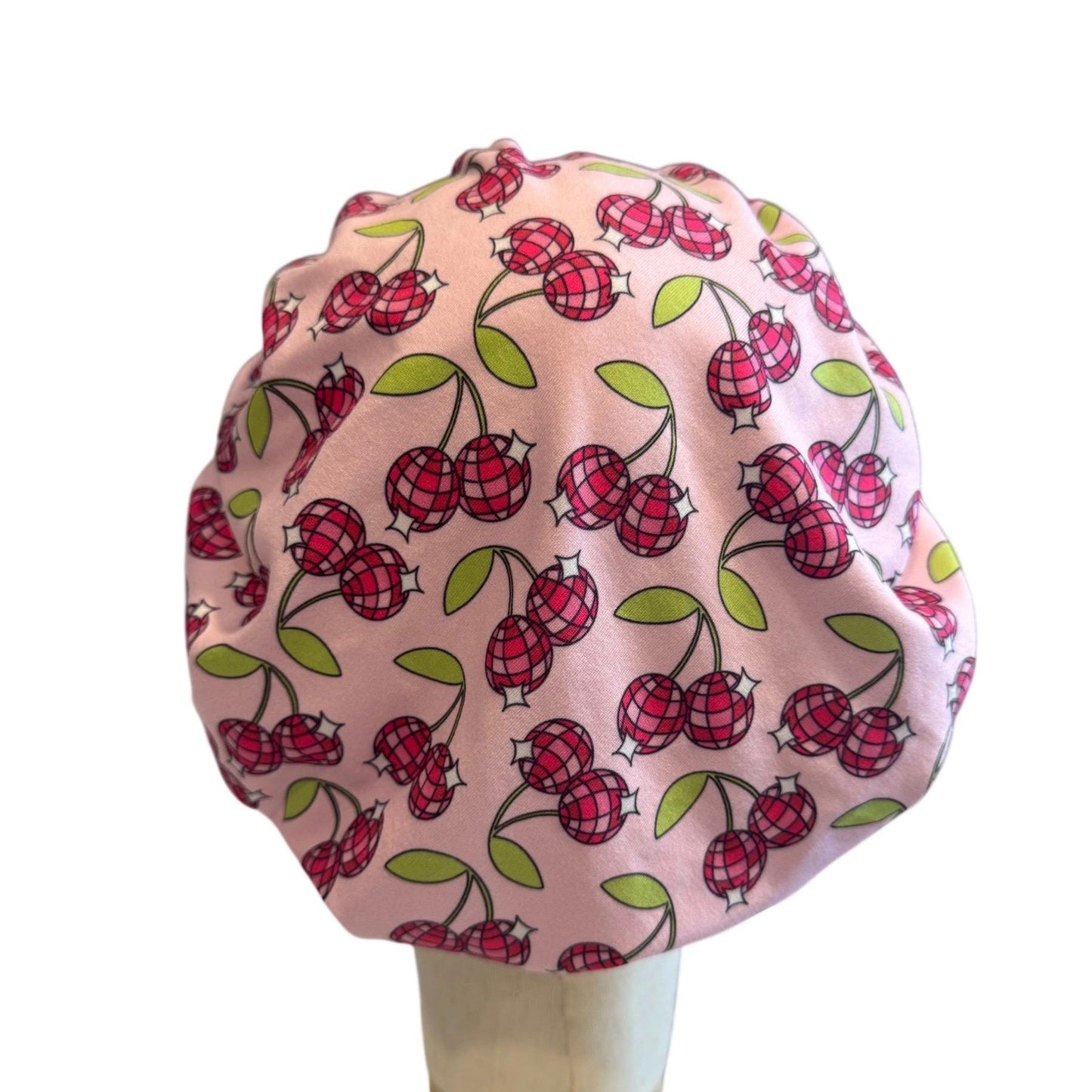 Cherry Disco Scrub Cap Hat, Soft Stretchy Headband Style Euro Cap, OR Hat