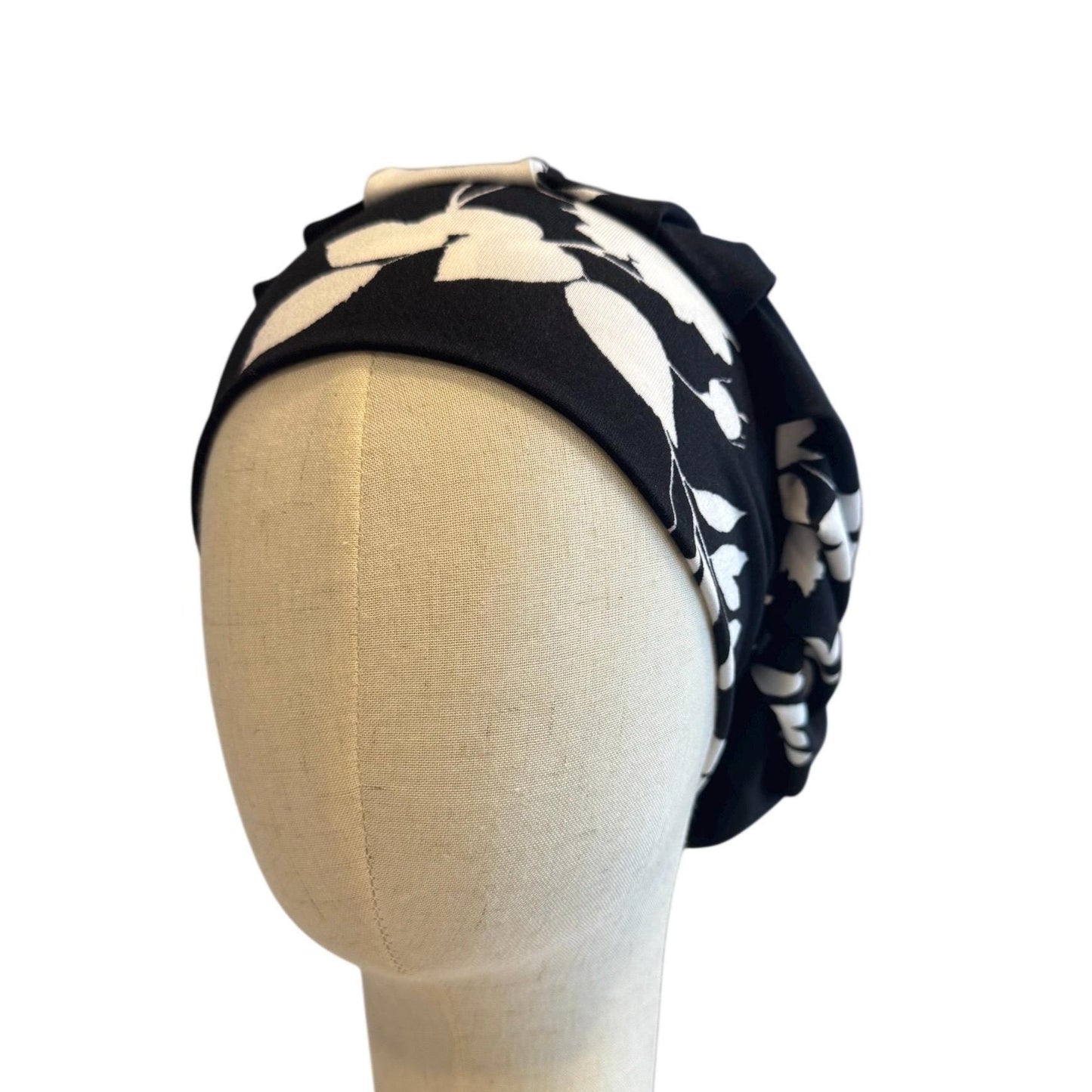 Black Floral Scrub Cap Hat, Soft Stretchy Headband Style Euro Cap, OR Hat