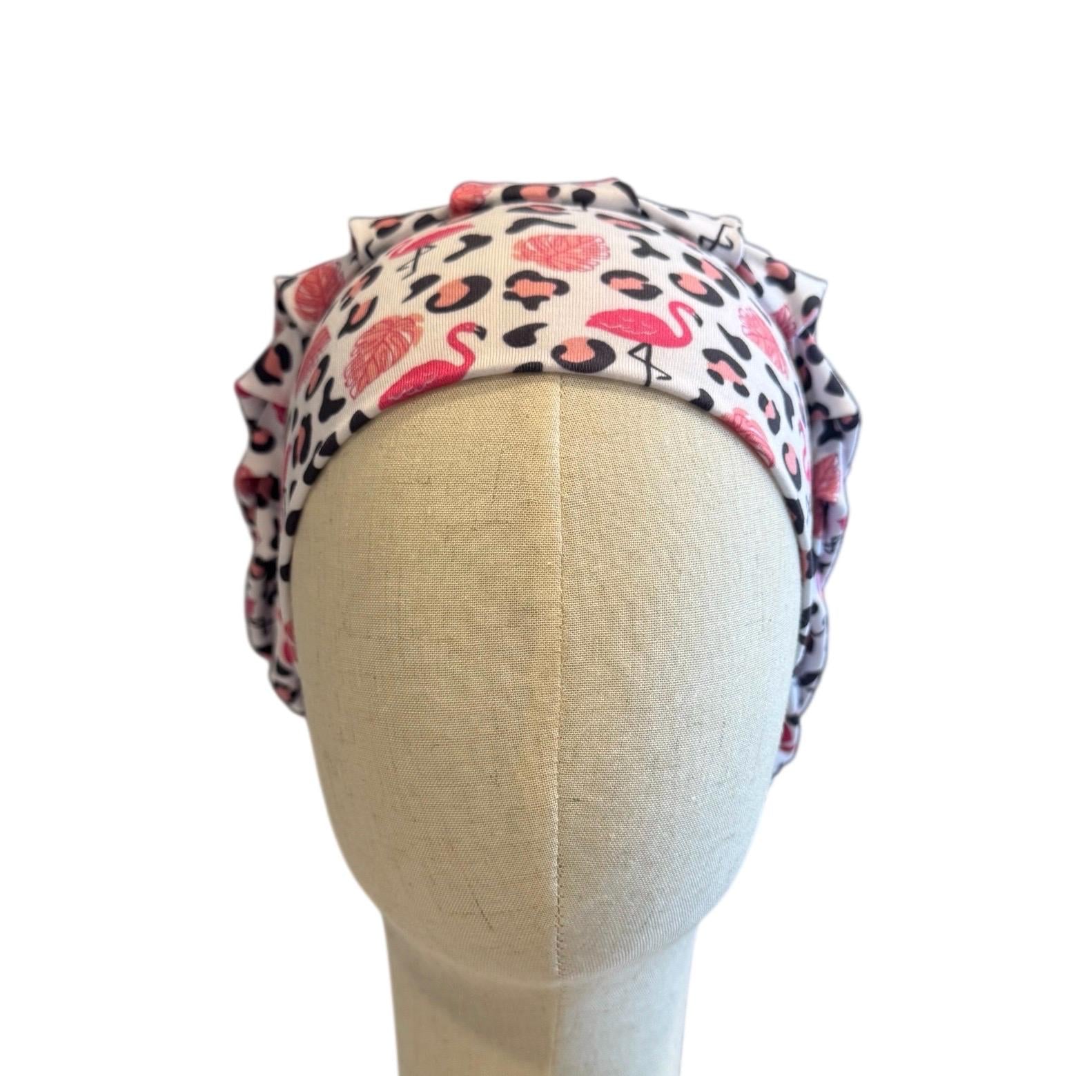 Flamingo Cheetah Scrub Cap Hat, Soft Stretchy Headband Style Euro Cap, OR Hat