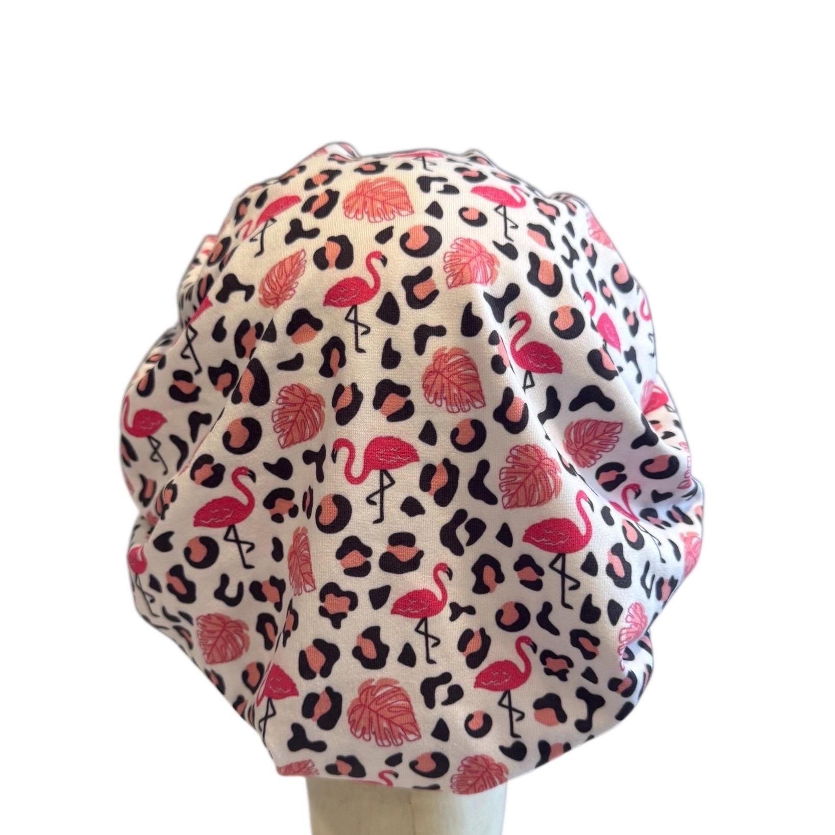 Flamingo Cheetah Scrub Cap Hat, Soft Stretchy Headband Style Euro Cap, OR Hat