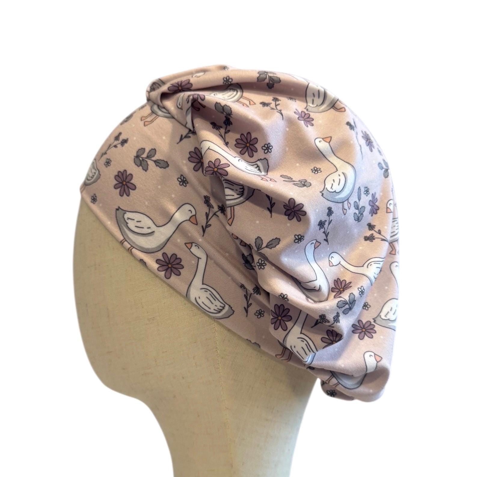 Goose Floral Scrub Cap Hat, Soft Stretchy Headband Style Euro Cap, OR Hat