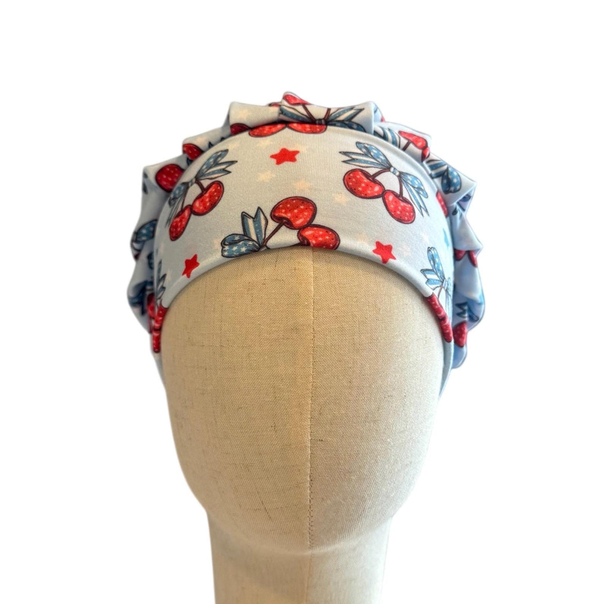 Cherry 4th of July Scrub Cap Hat, Soft Stretchy Headband Style Euro Cap, OR Hat
