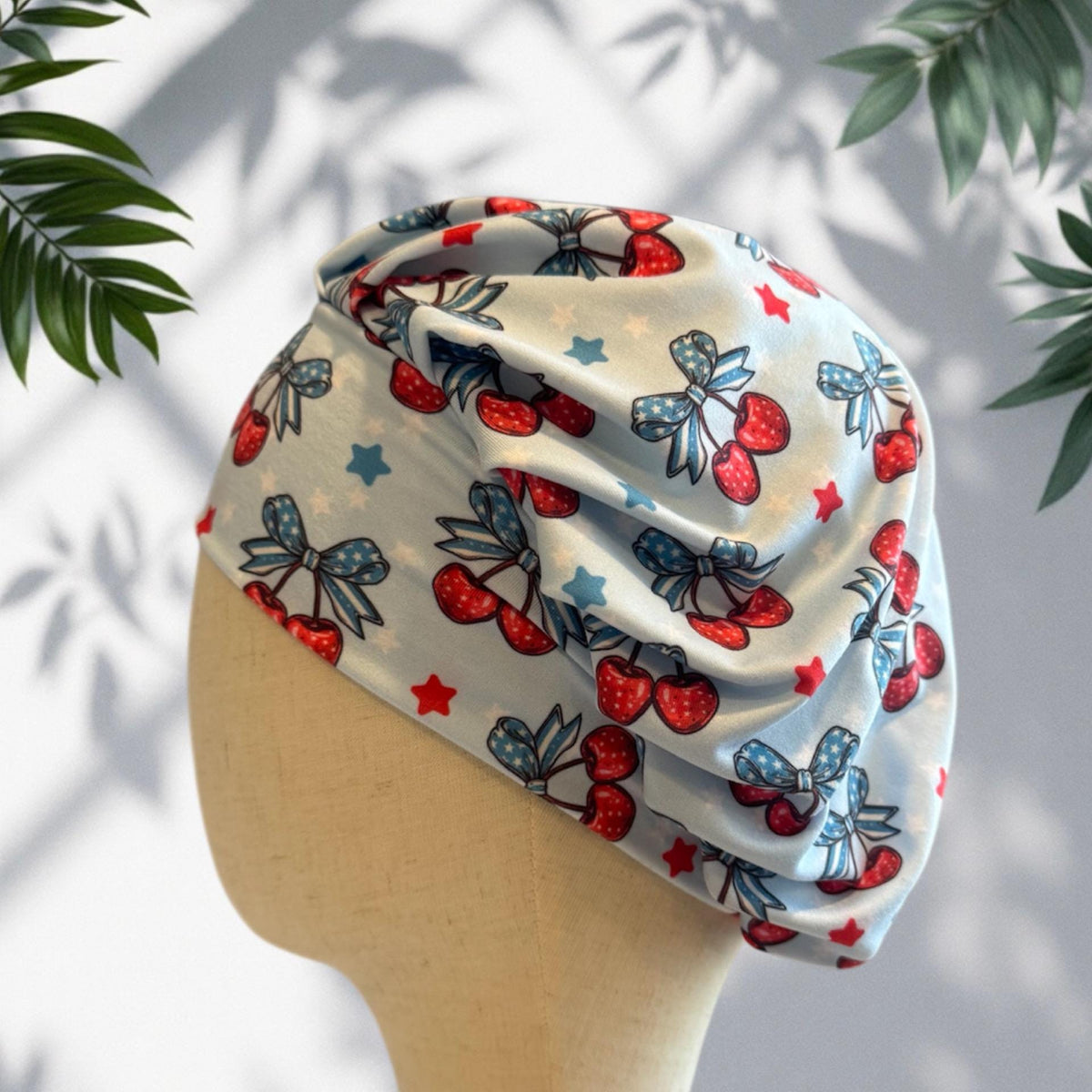 Cherry 4th of July Scrub Cap Hat, Soft Stretchy Headband Style Euro Cap, OR Hat