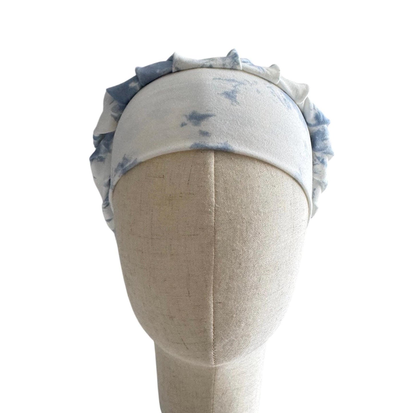 White/Blue Tie Dye Scrub Cap Hat, Soft Stretchy Headband Style Euro Cap, OR Hat