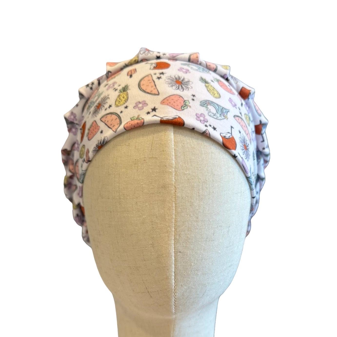 Beach Vibes Scrub Cap Hat, Soft Stretchy Headband Style Euro Cap, OR Hat