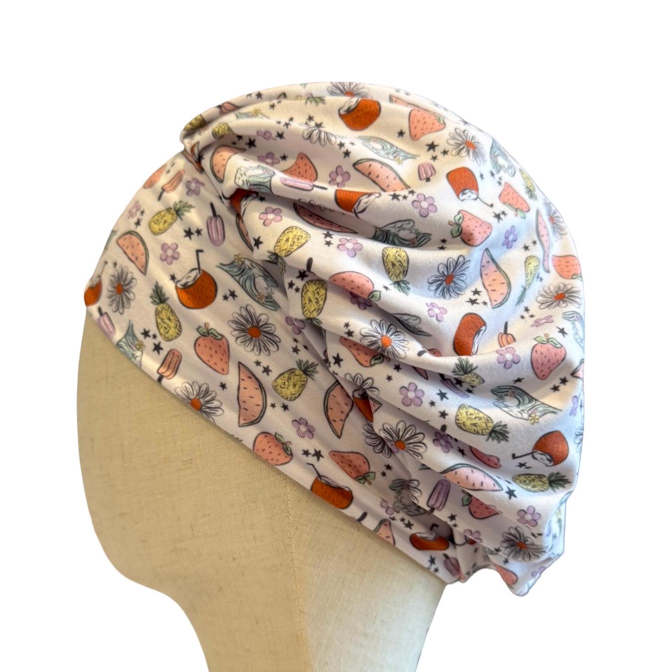 Beach Vibes Scrub Cap Hat, Soft Stretchy Headband Style Euro Cap, OR Hat