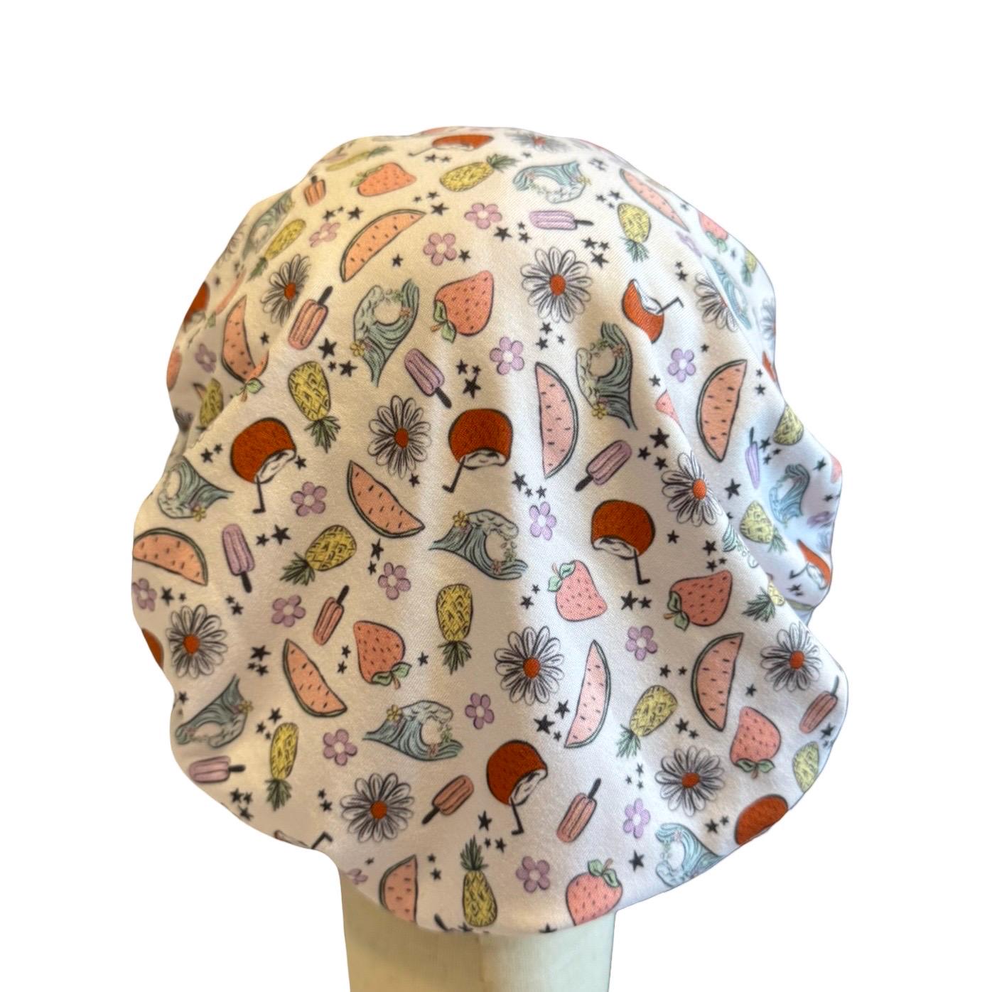 Beach Vibes Scrub Cap Hat, Soft Stretchy Headband Style Euro Cap, OR Hat