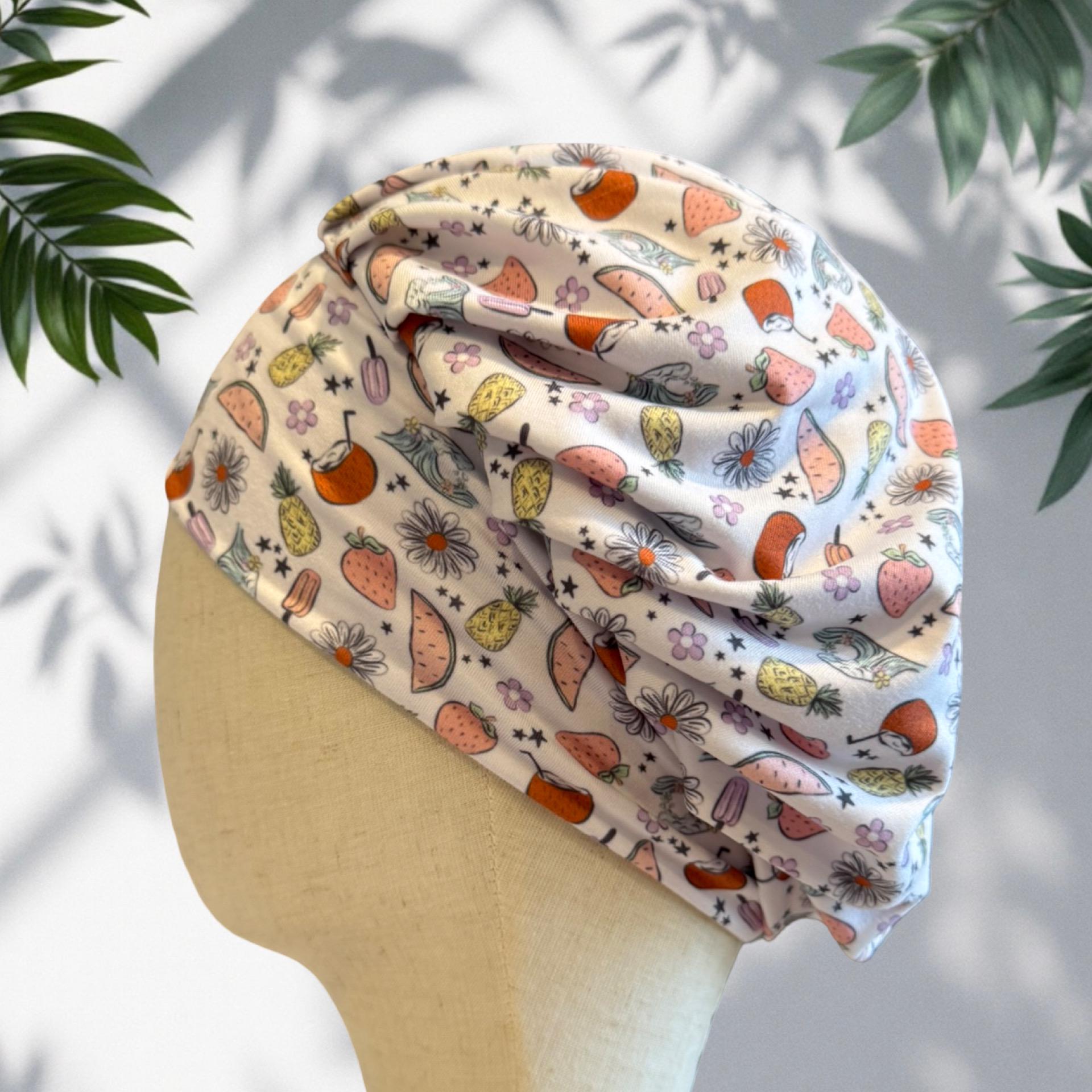 Beach Vibes Scrub Cap Hat, Soft Stretchy Headband Style Euro Cap, OR Hat