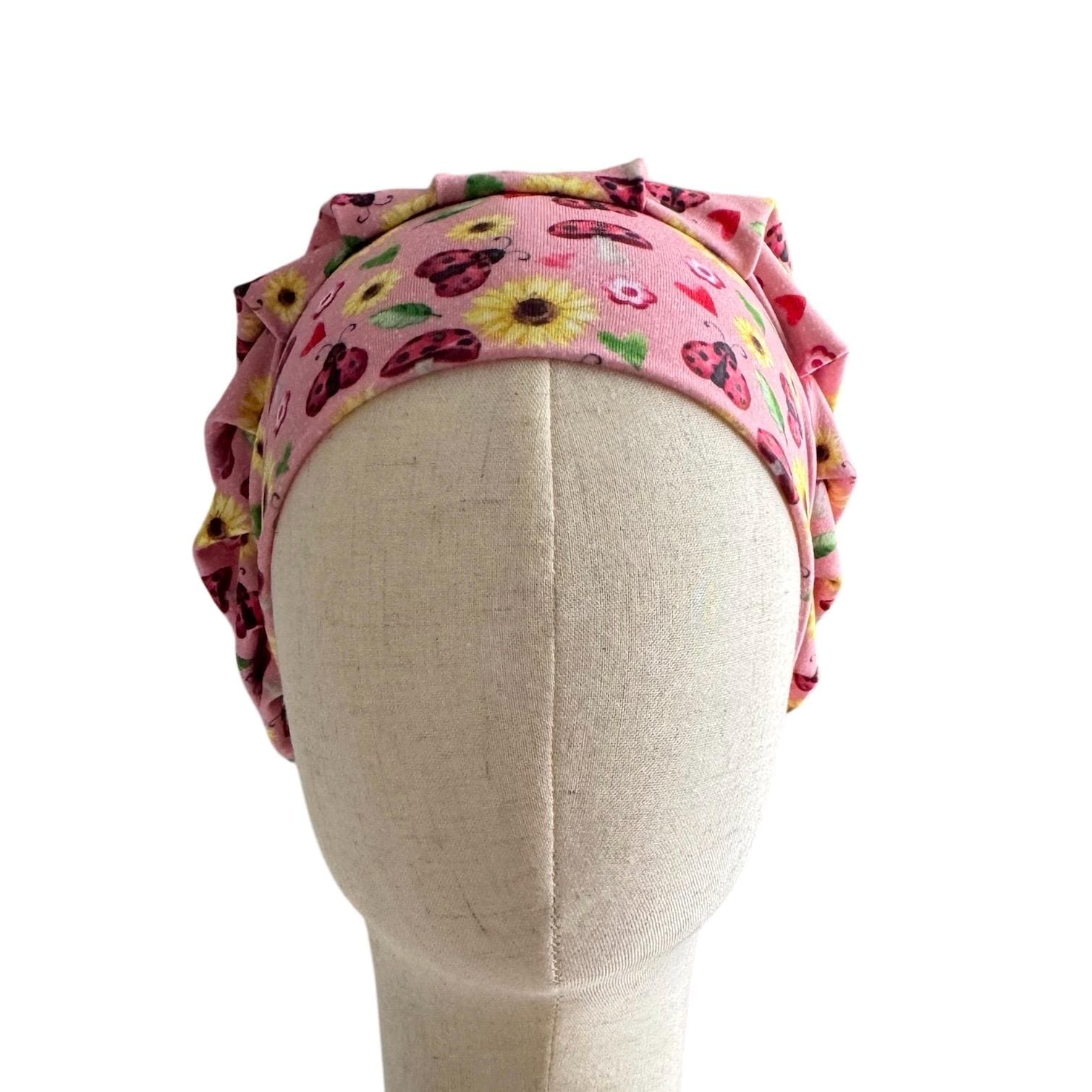 Pink Ladybug Scrub Cap Hat, Soft Stretchy Headband Style Euro Cap, OR Hat
