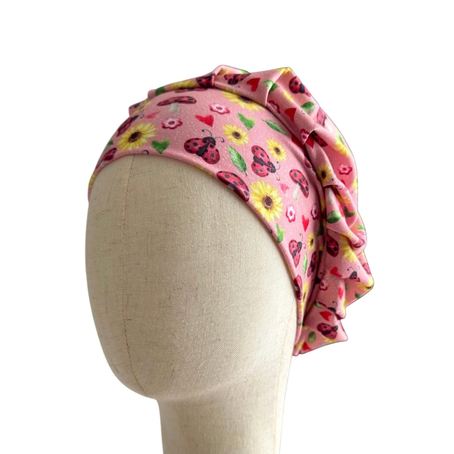 Pink Ladybug Scrub Cap Hat, Soft Stretchy Headband Style Euro Cap, OR Hat