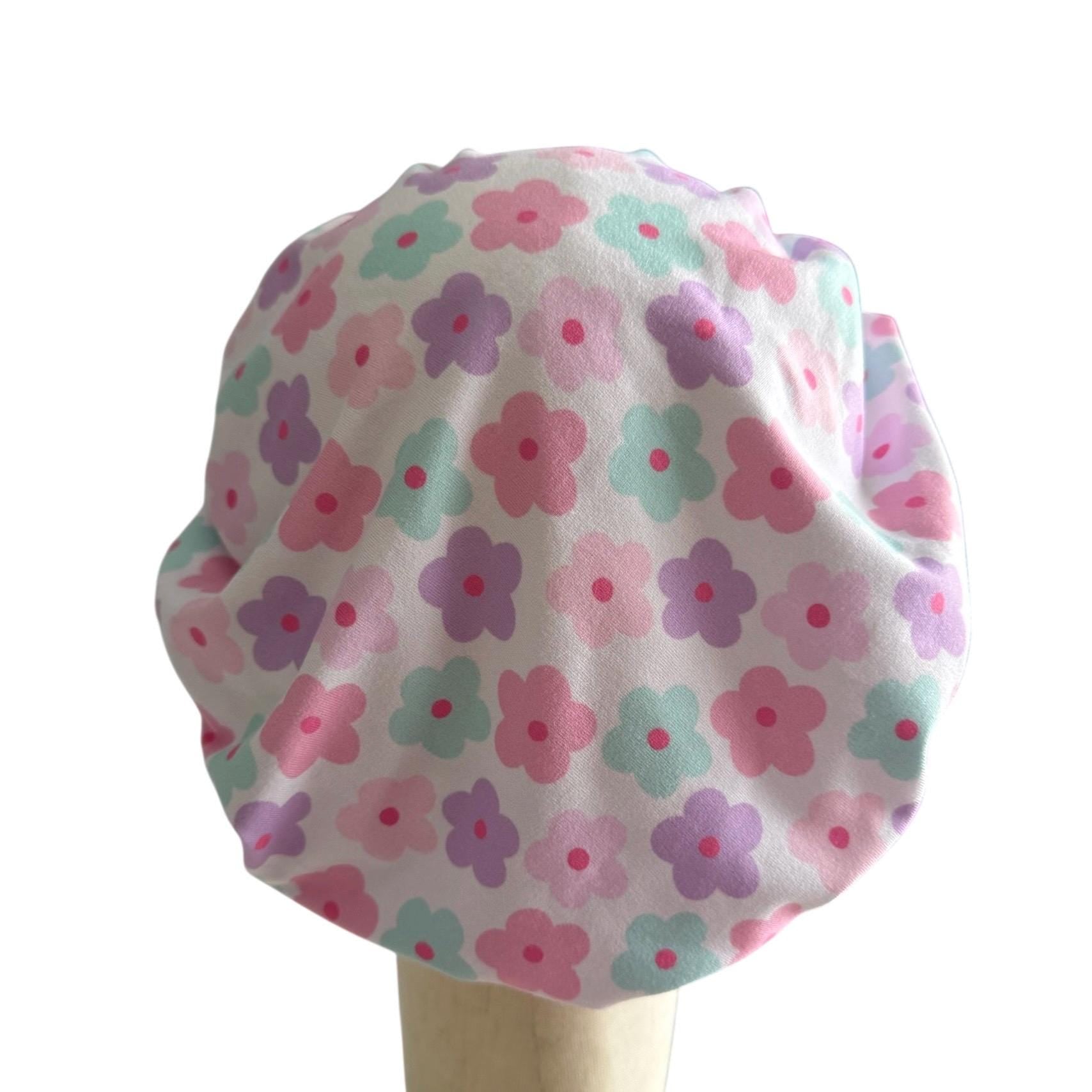 Summer Floral Scrub Cap Hat, Soft Stretchy Headband Style Euro Cap, OR Hat