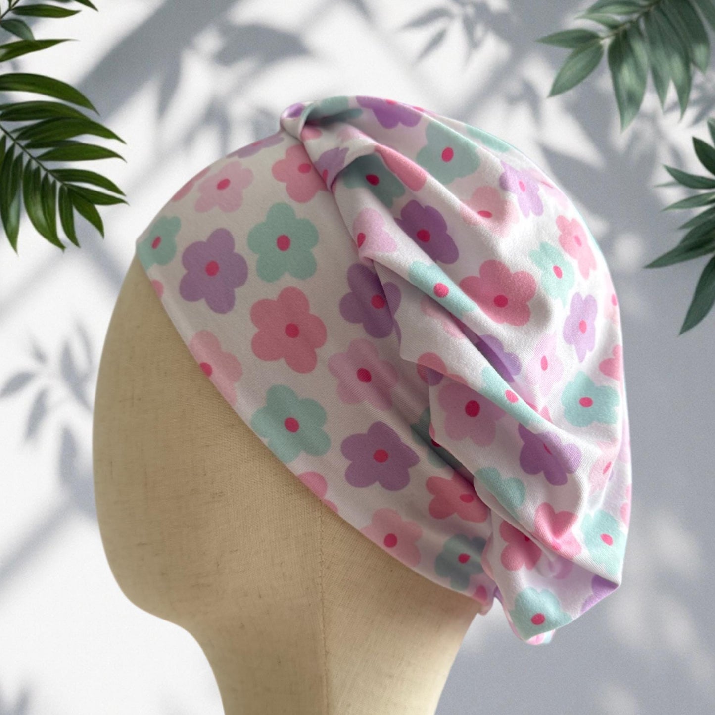Summer Floral Scrub Cap Hat, Soft Stretchy Headband Style Euro Cap, OR Hat