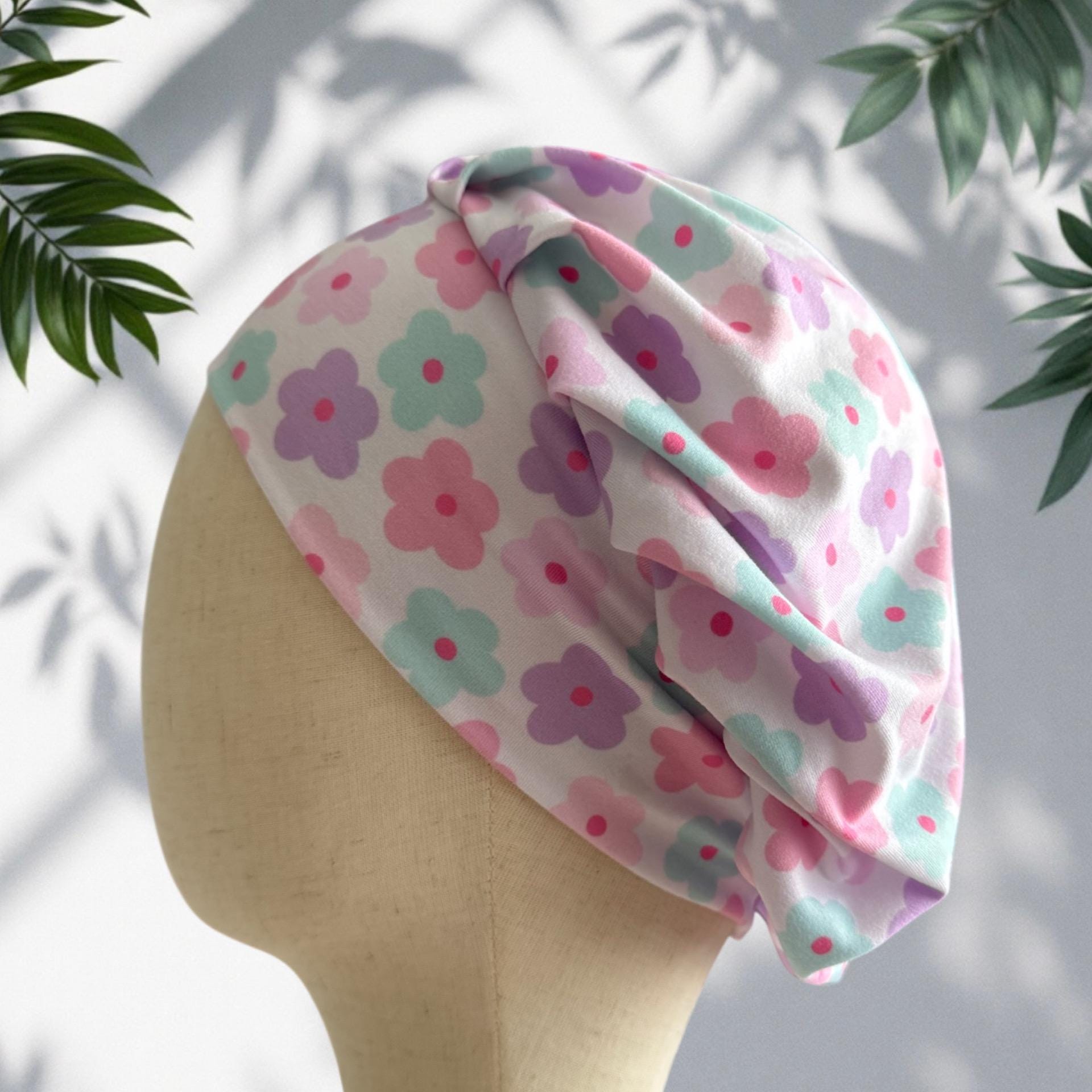 Summer Floral Scrub Cap Hat, Soft Stretchy Headband Style Euro Cap, OR Hat