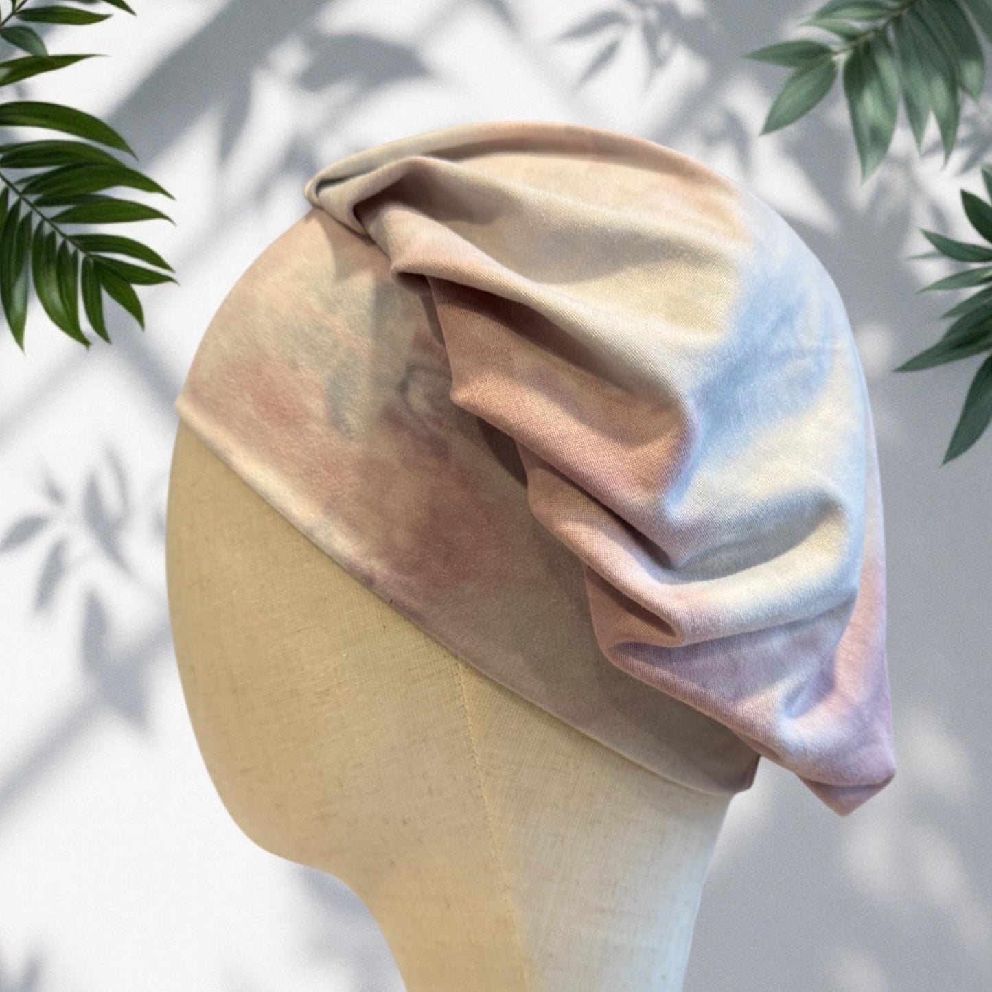 Silver/Mauve Tie Dye Scrub Cap Hat, Soft Stretchy Headband Style Bouffant Cap, OR Hat