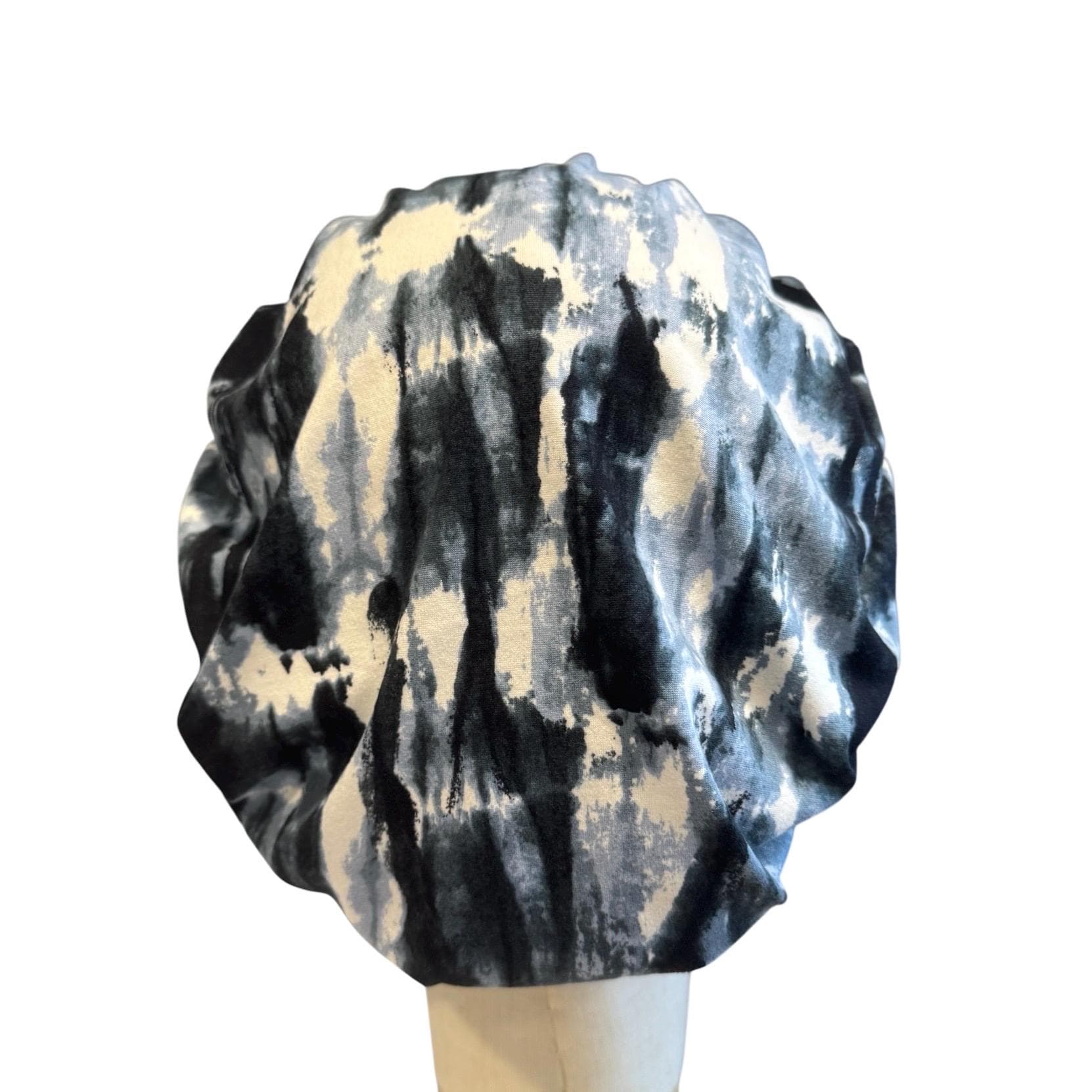 Blue/Black Tie Dye Scrub Cap Hat, Soft Stretchy Headband Style Bouffant Cap, OR Hat