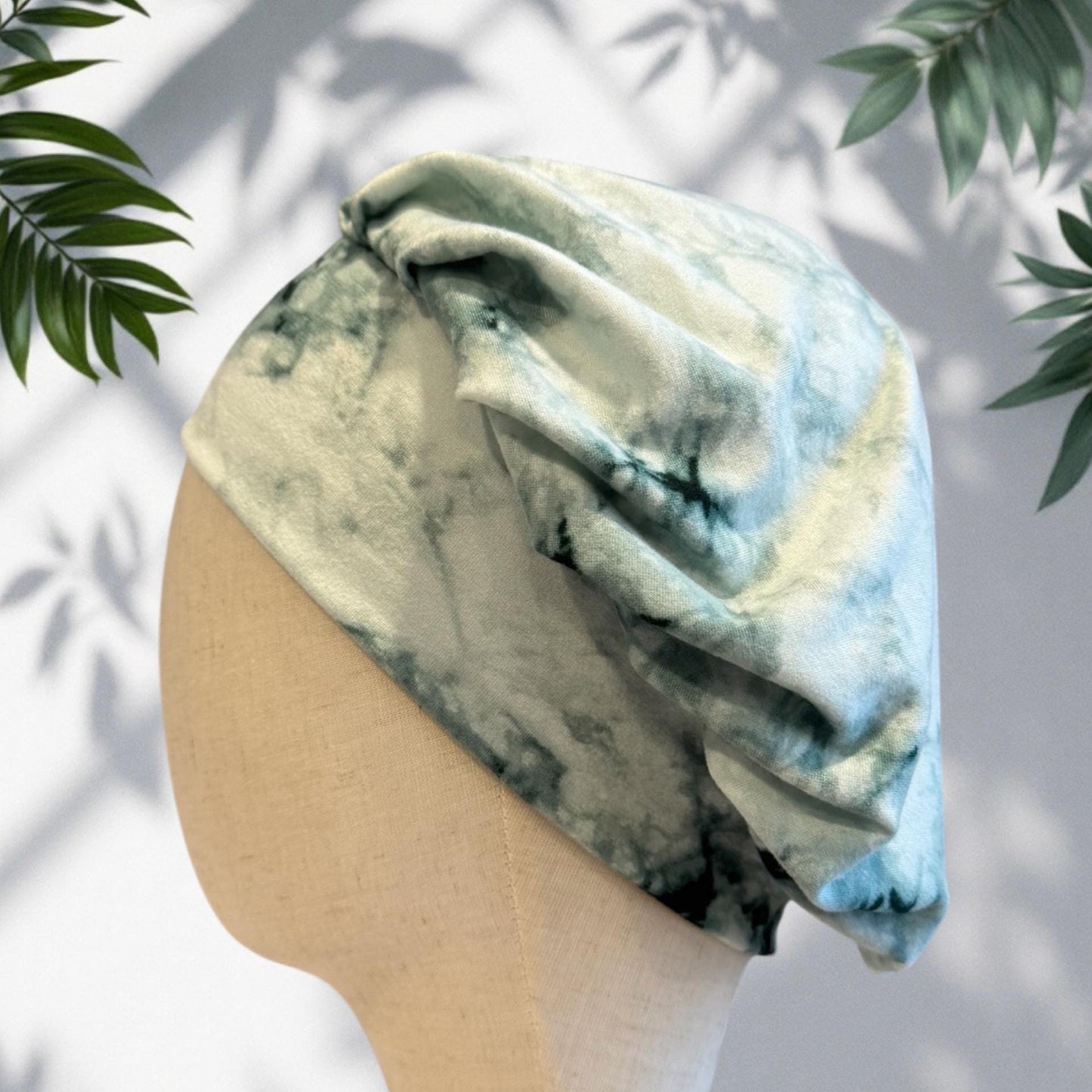 Sage Tie Dye Scrub Cap Hat, Soft Stretchy Headband Style Bouffant Cap, OR Hat